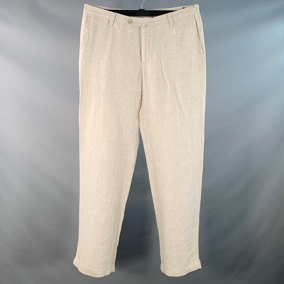 ADOLFO DOMINGUEZ Size 36 Beige Stone Woven Linen Flat Front Dress Pants - Picture 1 of 7